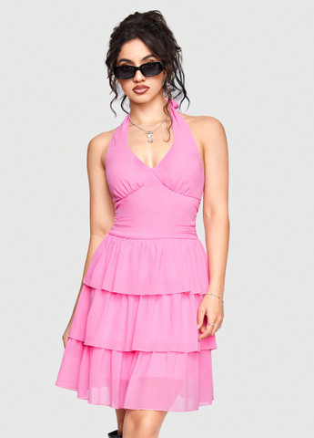 Розовое кэжуал платье с открытой спиной SHEIN однотонное