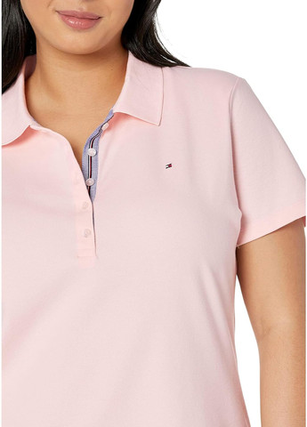 Розовая женская футболка-поло Tommy Hilfiger однотонная