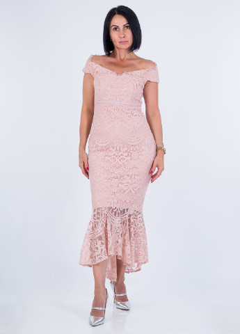 Светло-розовое коктейльное платье с открытыми плечами, годе Jessica Wright однотонное