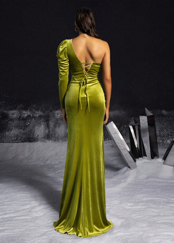Зеленое вечернее платье на одно плечо SHEIN однотонное
