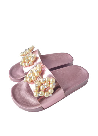 Розовые пляжные шлепанцы No Brand с бантом, с бусинами, со стразами