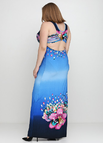 Синее вечернее платье с открытой спиной Axel с цветочным принтом