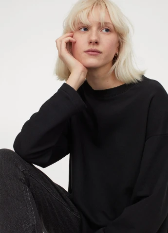 Чорний світшот демісезон,чорний, H&M Basic (255192848)