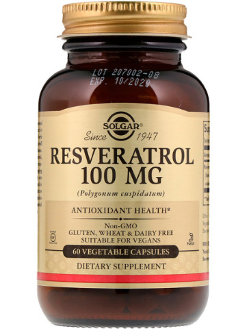 Ресвератрол, Resveratrol,, 100 мг, 60 вегетарианских капсул Solgar (228291955)
