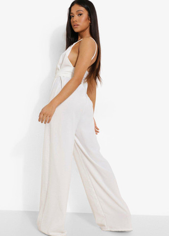 Комбинезон Boohoo комбинезон-брюки однотонный белый кэжуал полиэстер