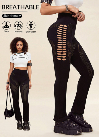 Черные демисезонные леггинсы SHEIN