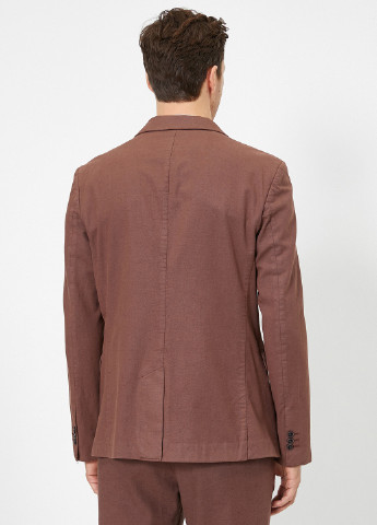 Пиджак KOTON однобортный однотонный коричневый кэжуал лен, хлопок
