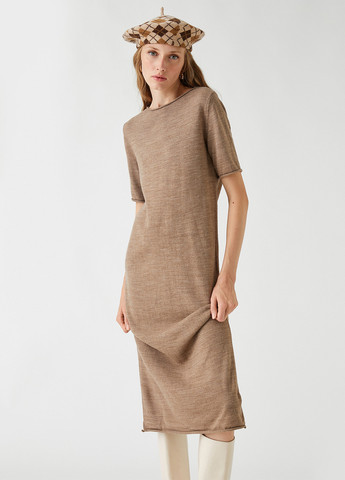 Кофейное кэжуал платье платье-свитер KOTON однотонное