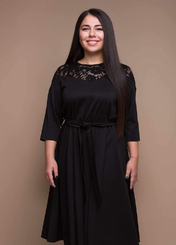 Черное кэжуал платье с расклешенной юбкой грейс черное Tatiana однотонное