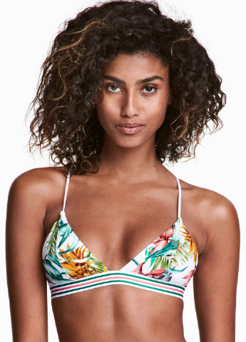 Купальный лиф H&M бикини цветочный белый пляжный полиэстер
