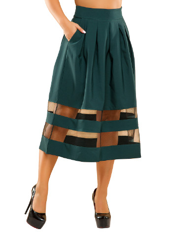 Бутылочная зеленая кэжуал однотонная юбка Lady Style клешированная