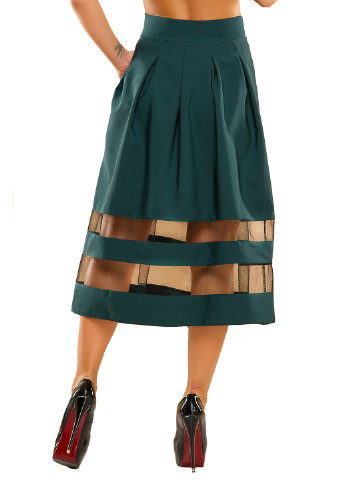 Бутылочная зеленая кэжуал однотонная юбка Lady Style клешированная