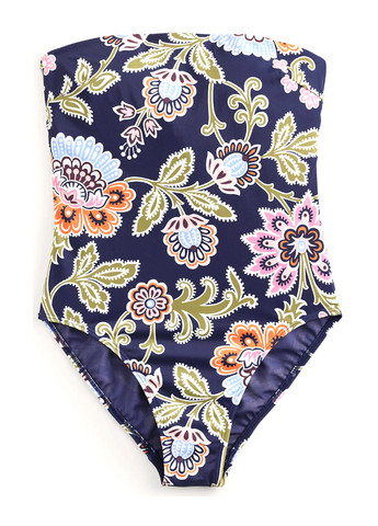 Темно-синий летний купальник слитный, бандо American Fashion