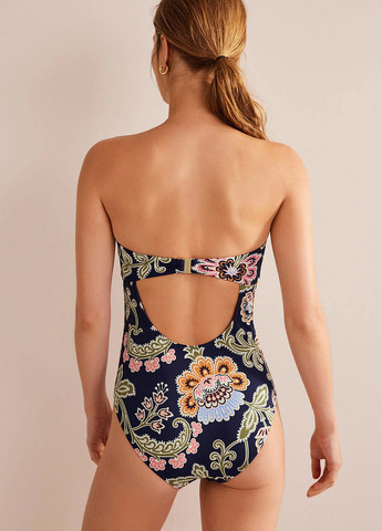 Темно-синий летний купальник слитный, бандо American Fashion