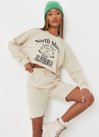 Светло-бежевый свитшот Missguided надпись без декора (261030353)