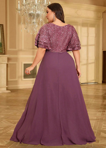 Світло-бордова святковий, вечірня сукня на запах, зі шлейфом, а-силует SHEIN однотонна