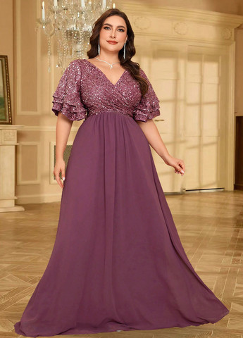 Світло-бордова святковий, вечірня сукня на запах, зі шлейфом, а-силует SHEIN однотонна