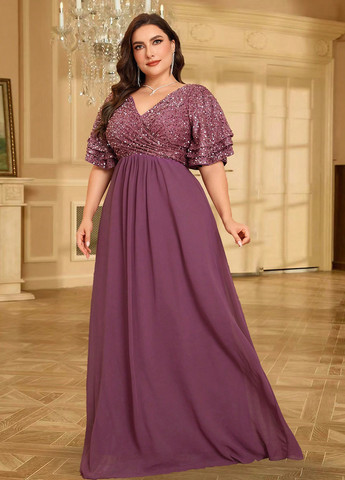 Світло-бордова святковий, вечірня сукня на запах, зі шлейфом, а-силует SHEIN однотонна