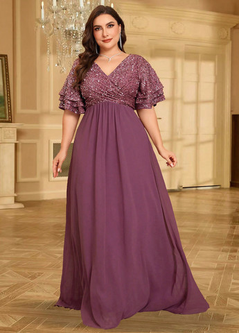 Світло-бордова святковий, вечірня сукня на запах, зі шлейфом, а-силует SHEIN однотонна