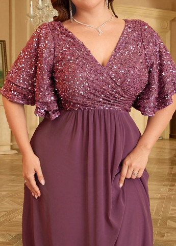 Світло-бордова святковий, вечірня сукня на запах, зі шлейфом, а-силует SHEIN однотонна