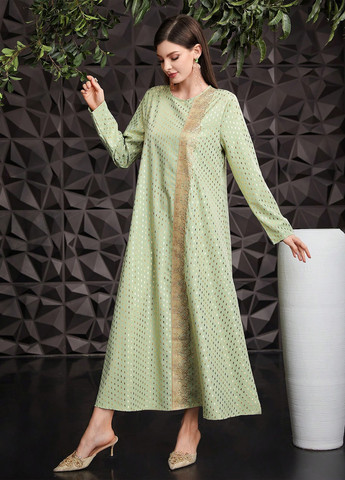 Светло-зеленое кэжуал платье а-силуэт, клеш SHEIN с геометрическим узором