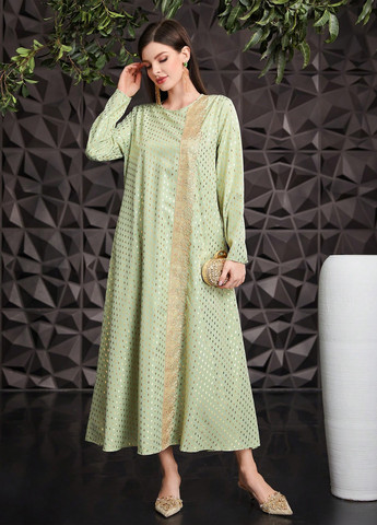 Светло-зеленое кэжуал платье а-силуэт, клеш SHEIN с геометрическим узором