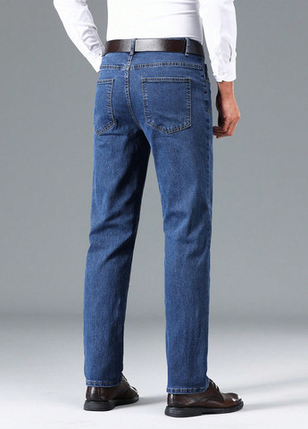 Синие демисезонные прямые джинсы SHEIN