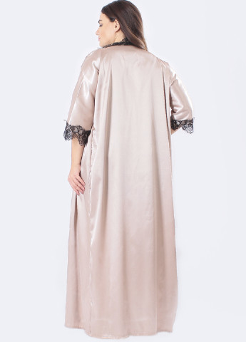 Светло-бежевый демисезонный комплект (халат, топ, шорты) Ghazel