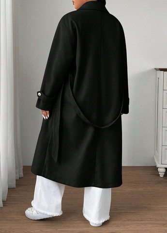 Черное демисезонное Пальто двубортное SHEIN