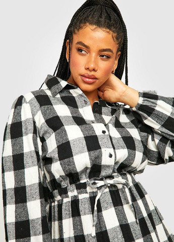 Чорно-білий кежуал сукня сукня-сорочка Boohoo в клітинку