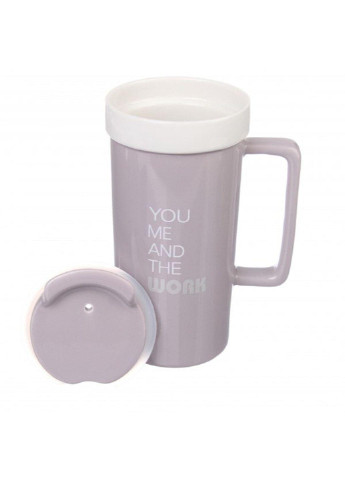 Большая керамическая чашка с крышкой 620 мл, фиолетовый (66-5551) No Brand сиреневая