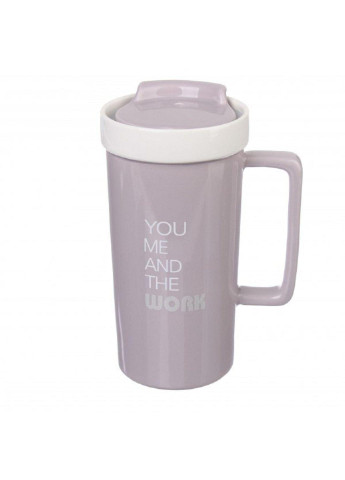 Большая керамическая чашка с крышкой 620 мл, фиолетовый (66-5551) No Brand сиреневая