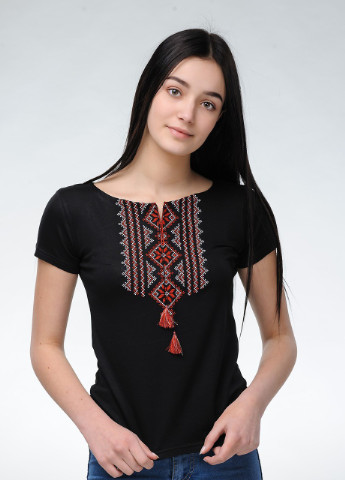 Жіноча вишита футболка Гуцулка чорна з червоним Melanika (250206196)