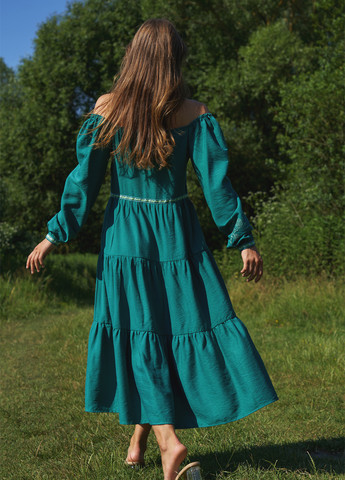 Зеленое кэжуал платье клеш WKMF однотонное