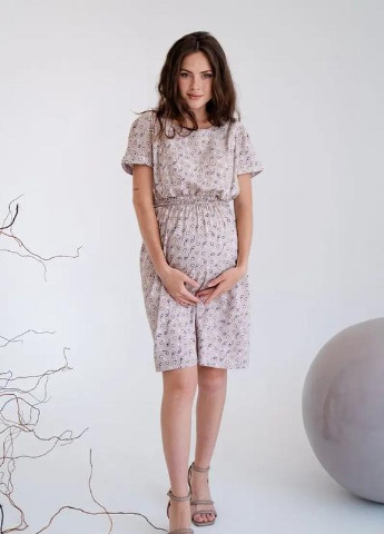 Бежевое бежевое платье для беременных для кормящих мам хлопковое секретом для кормления To Be с абстрактным узором