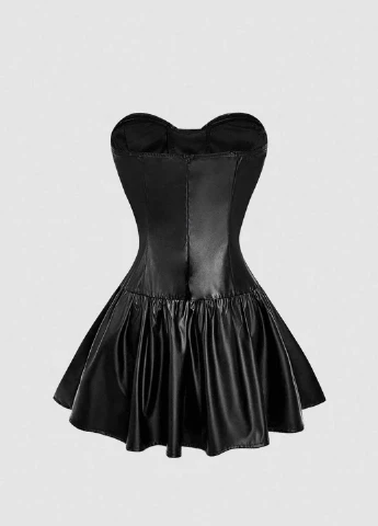 Чорна коктейльна сукня кльош, з корсетом SHEIN однотонна
