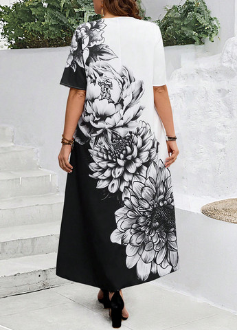 Чорно-білий кежуал сукня а-силует SHEIN з квітковим принтом