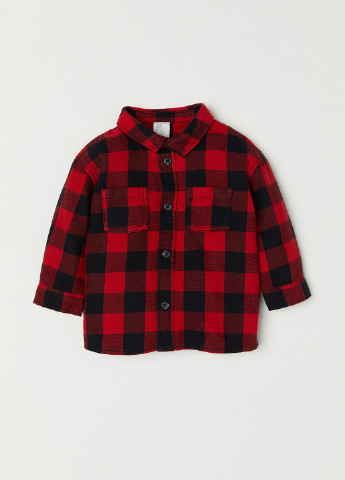 Красная кэжуал рубашка в клетку H&M с длинным рукавом