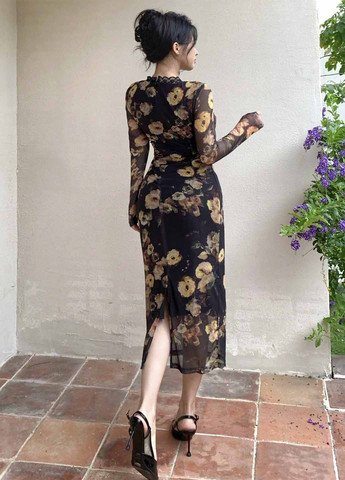 Чорна вечірня, кежуал сукня футляр SHEIN з квітковим принтом