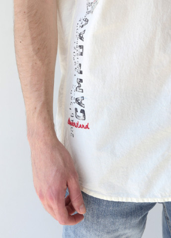 Сорочка чоловіча молочна короткий рукав з нашивками Camp David приталенная (253597123)