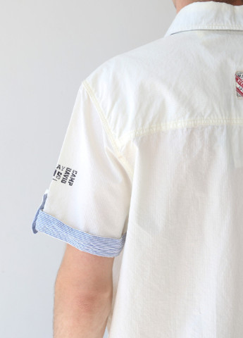 Сорочка чоловіча молочна короткий рукав з нашивками Camp David приталенная (253597123)