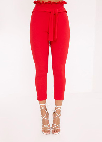 Красные кэжуал демисезонные укороченные, зауженные брюки PrettyLittleThing