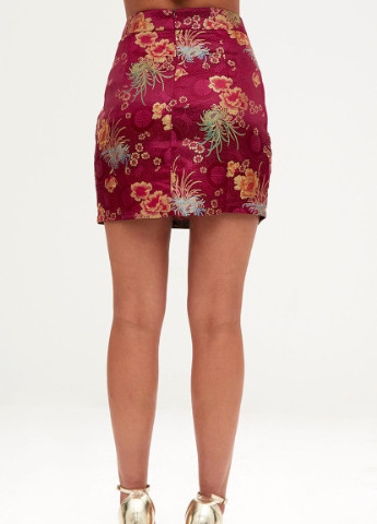 Бордовая цветочной расцветки юбка PrettyLittleThing
