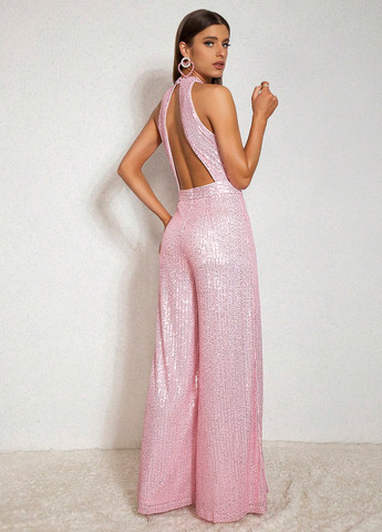 Комбінезон SHEIN комбінезон-брюки однотонний світло-рожевий вечірній поліестер