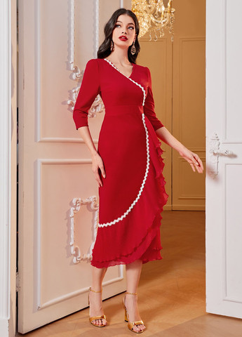 Темно-красное коктейльное, кэжуал платье футляр SHEIN однотонное