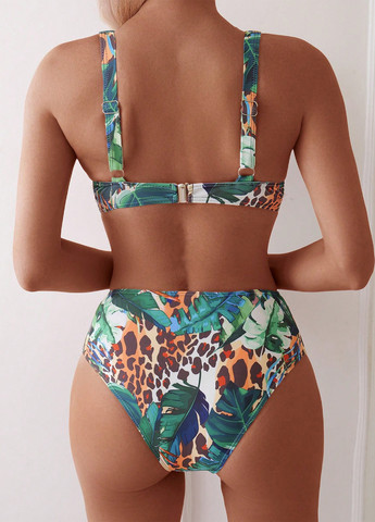 Изумрудный летний купальник (лиф, трусики) танк, раздельный SHEIN