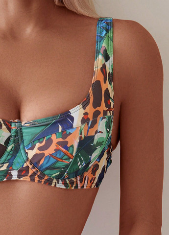 Изумрудный летний купальник (лиф, трусики) танк, раздельный SHEIN