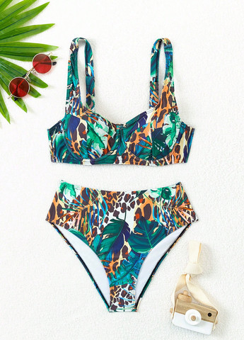 Изумрудный летний купальник (лиф, трусики) танк, раздельный SHEIN