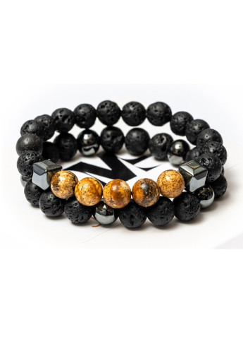 Подвійний чоловічий браслет з лавового каменю, гематиту, пейзажної яшми men's JASPER VOLCANO STYLE DMS Jewelry (253455593)