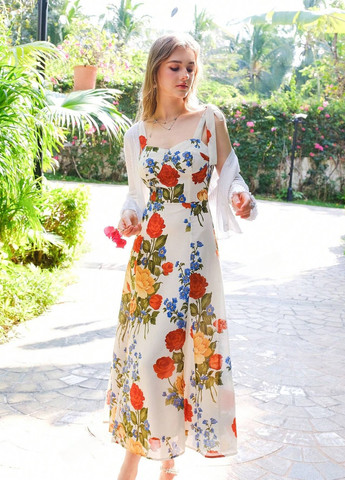 Белое кэжуал платье а-силуэт SHEIN с цветочным принтом